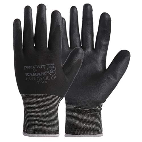 Karam HS22 Safety Gloves for Mechanical Hazards | Safety Work Gloves with Black Liner with Black PU Coating | Multipurpose Use | Cut Resistant | Abrasion, Tear & Puncture Resistant | Size-M