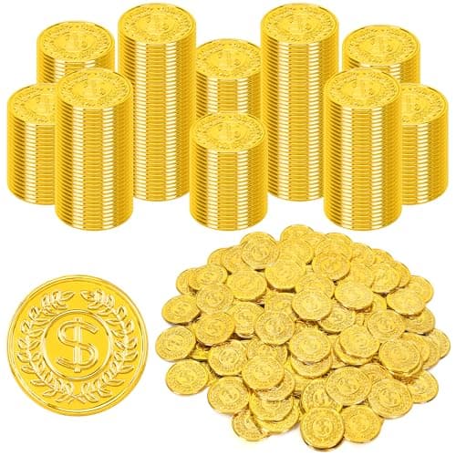 200 PCS Gold Coins 14 in Plastic Coins 008 in Thick Fake Coins Pirate Coins Leprechaun Gold Coins Tokens Pirate Decorations Teacher Classroom Reward Adventure Theme Party Supplies