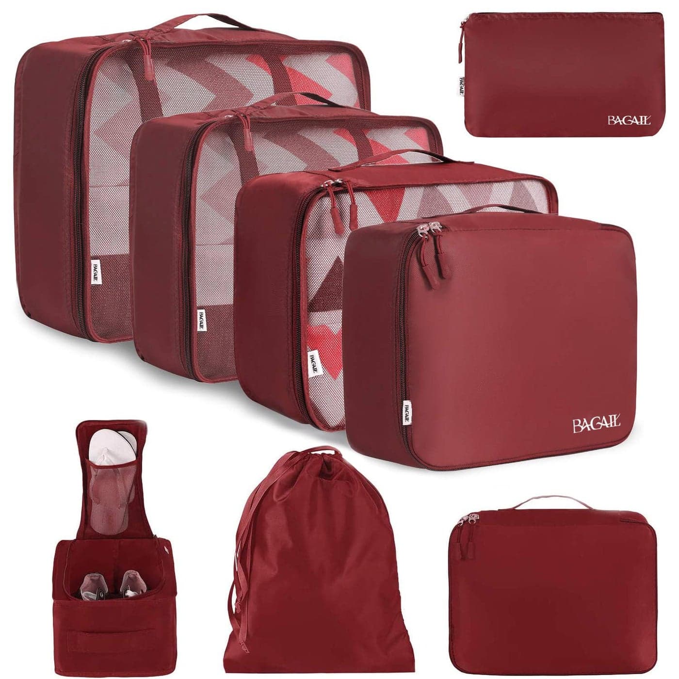 BAGAIL 8 Set Packing Cubes Luggage Packing Organizers for Travel AccessoriesWine Red