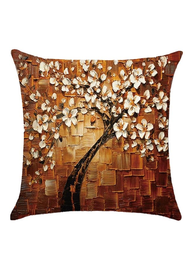 Decorative Floral Tree Printed Pillow Brown/White/Black 45x45cm
