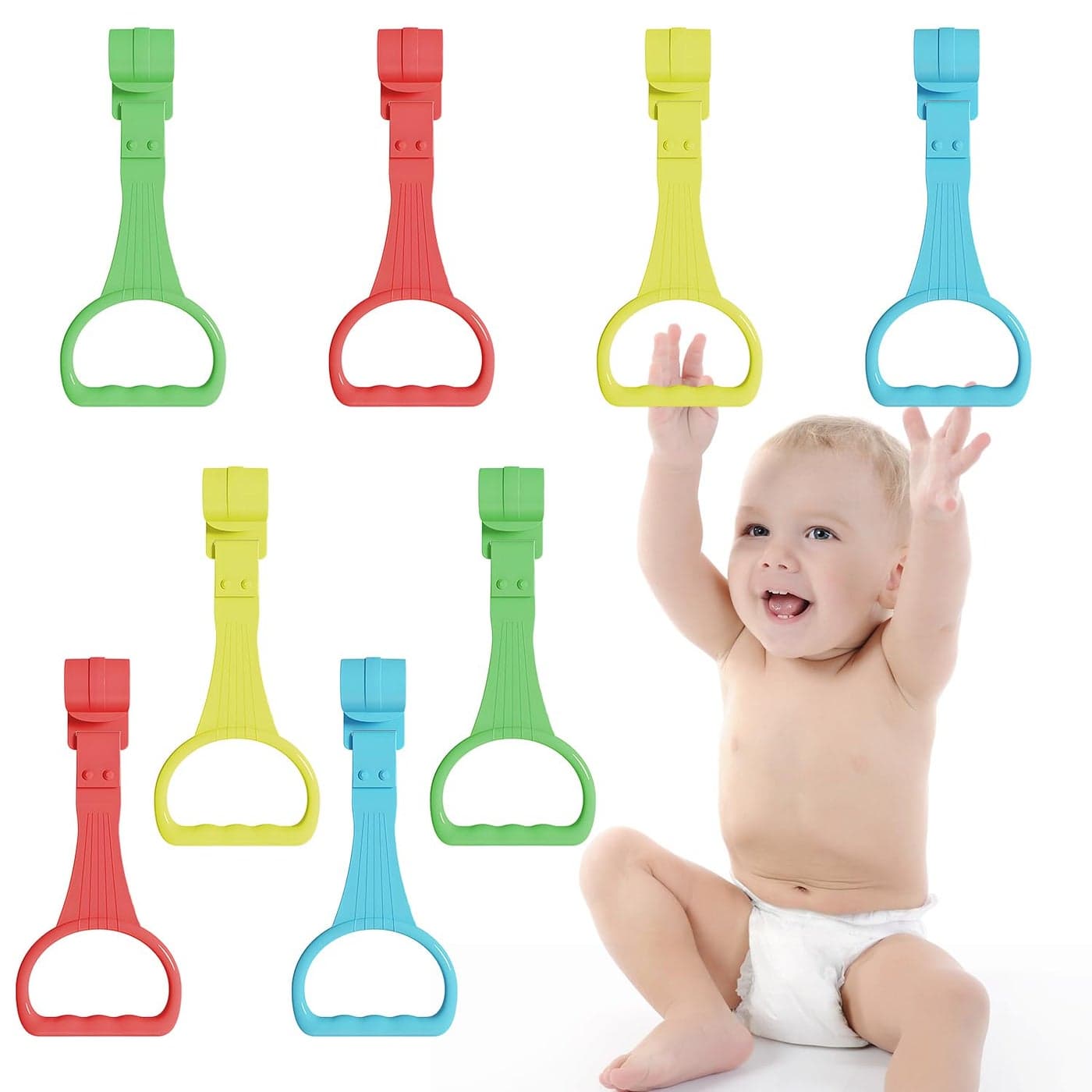 8Pcs Pull Up Rings Baby Walking Exercises Assistant Bed Crib Stand Up Rings 4 Colors