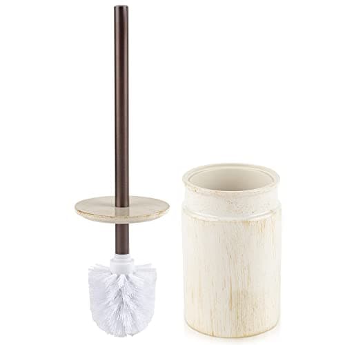 Creative Scents Rustic Luxe Toilet Brush and Holder Set - Beige Toilet Bowl Cleaner Brush with Strong Metal Handle - Long Bristles Toilet Bowl Brush and Holder - Rustic Farmhouse Decor