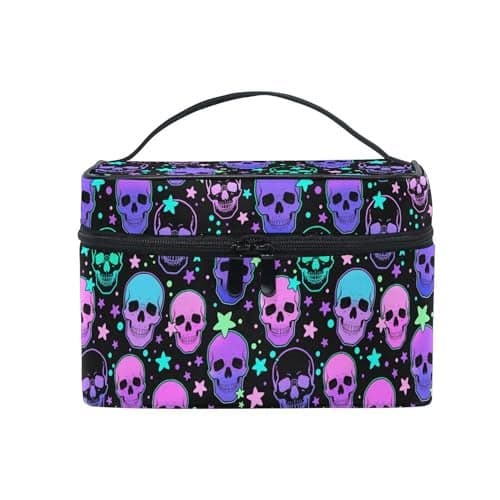 MNSRUU Makeup Bags Stars Purple Skulls Makeup Organizer Bag Makeup Case Cosmetic Toiletry Bag for Girl Women Ladies