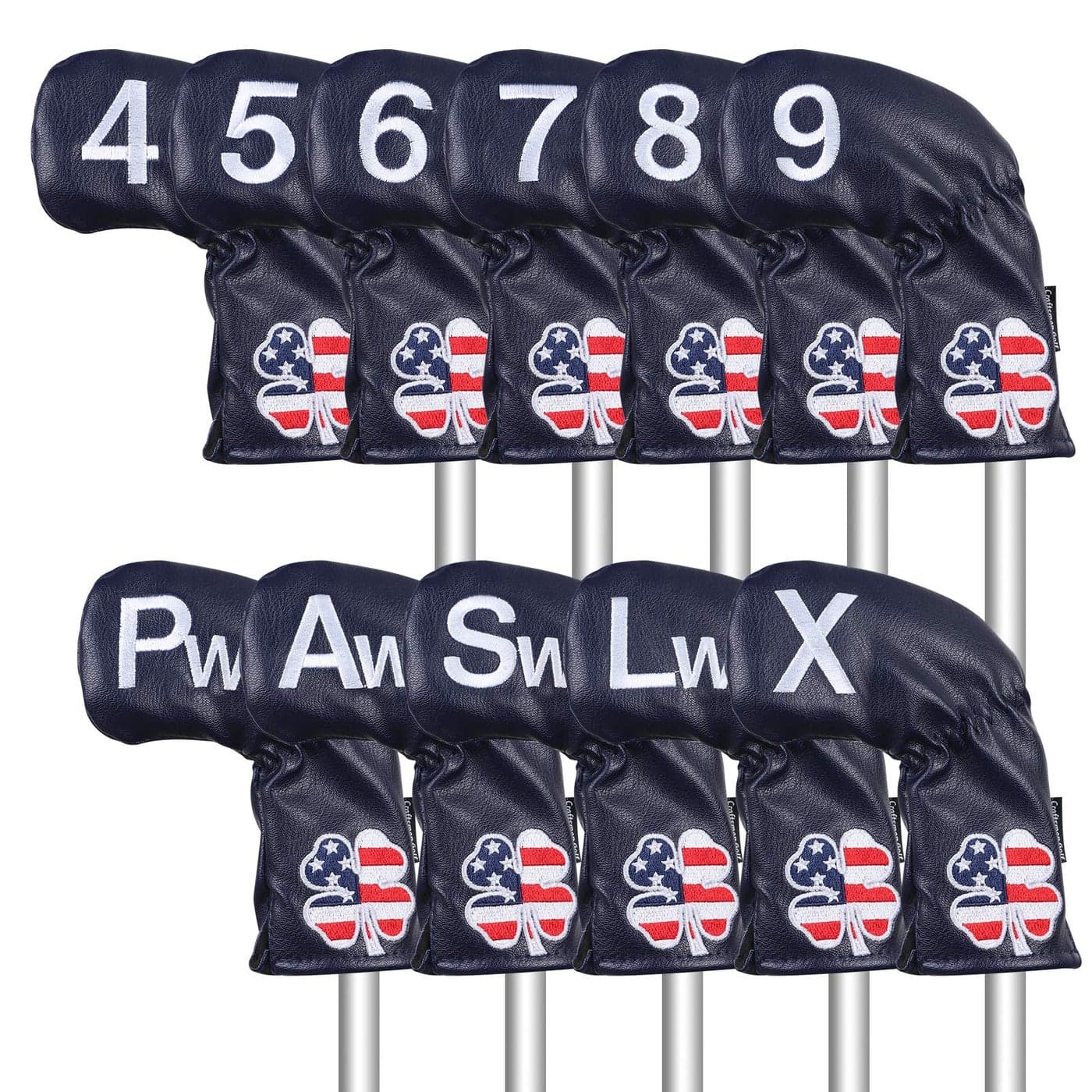 Craftsman Golf 11pcs Set 456789ASPLX USA US Flag Clover Leather Dark Blue Iron Covers Headcover Dark Blue for Right