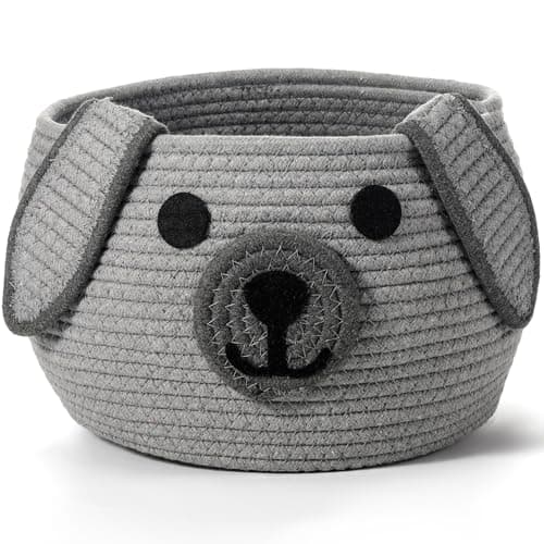 Zopeal Dog Woven Basket Cute Woven Cotton Rope Puppy Animal Storage Basket for Laundry Toy GiftGray13 x 8 Inch