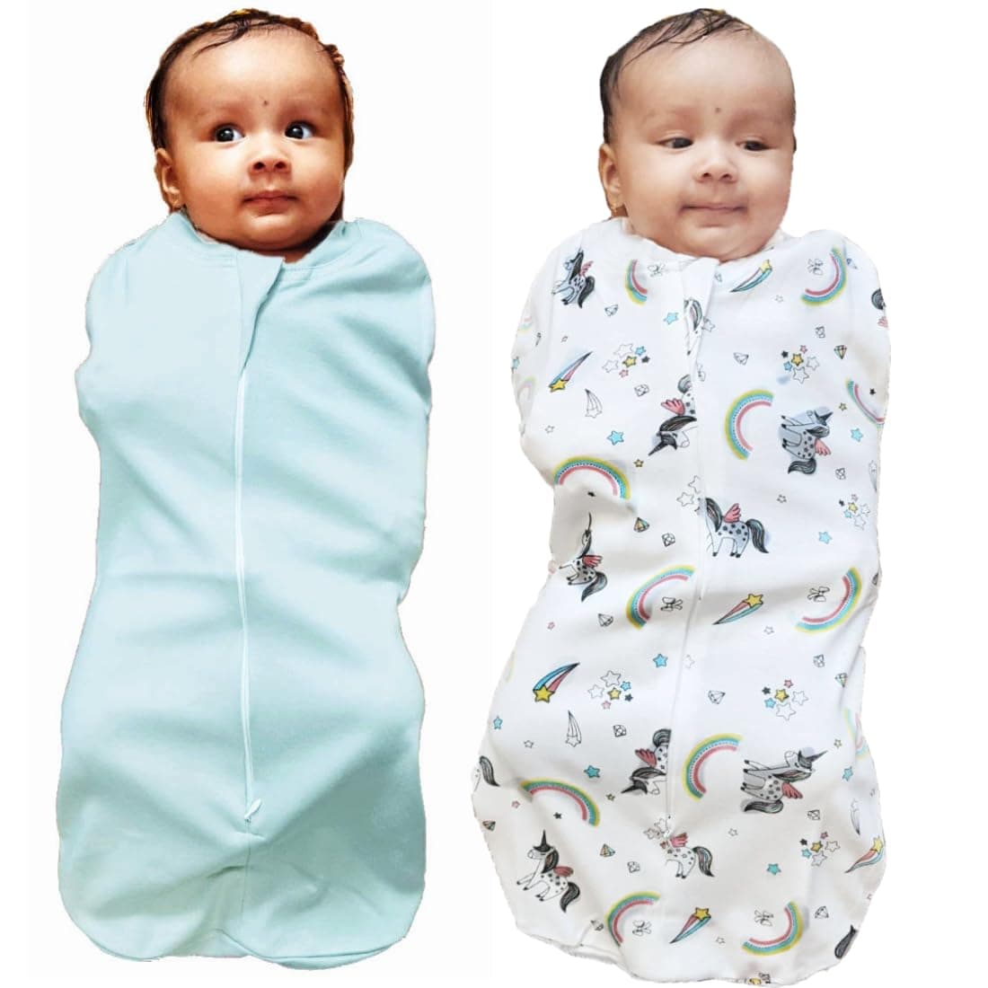 MammaChamp Zipper Swaddle Sleeping Sack Blankets Pod Wrap Bag New Born Baby for 03 Months Pack of 2