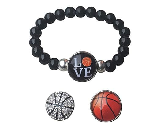Sportybella - Basketball Interchangeable Snap Charm Bracelet, Beaded Jewelry, Sports Jewelry for Basketball Lovers