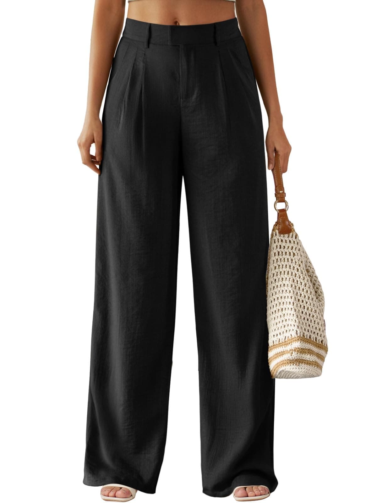 Feiersi Women's Wide Leg Pants Casual High Waisted Slacks Straight Dressy Pants Palazzo Trousers with Pockets(Black,Medium)