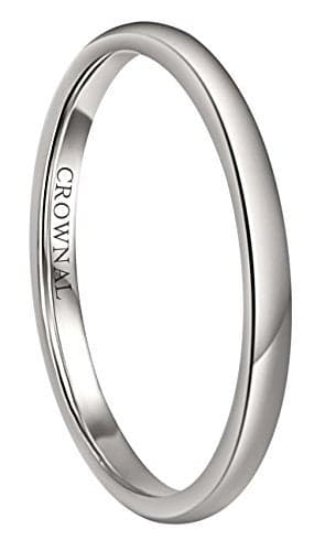 CROWNAL 1mm 2mm 3mm 4mm 5mm 6mm 7mm 8mm Tungsten White/Yellow Gold/Rose Gold Plated Wedding Band Ring Men Women Plain Dome Polished Comfort Fit Size 3 to 17(White 2mm,8.5)