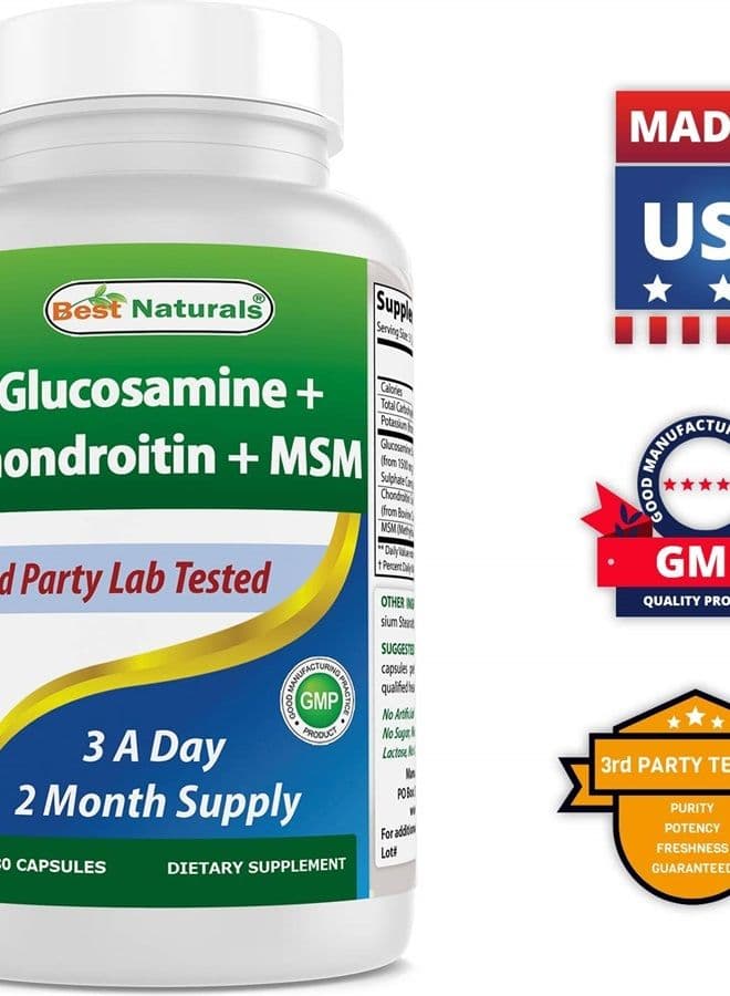 Glucosamine Chondroitin and MSM (Non-GMO) - Promotes Joint Health - 180 Count