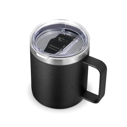 Volhoply 14oz Insulated Stainless Steel Coffee Mug with Leakproof LidDouble Wall Vacuum Travel Coffee Cup with HandleReusable Metal Cups TumblerCamping Mugs Keep HotColdGiftsBlack1