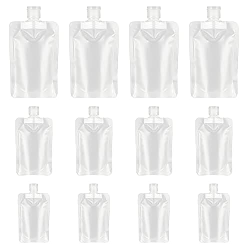 YASUOA 12 Pieces Travel Size Refillable Pouch for Toiletries Bulk 30ml/50ml/100ml, TSA Approved Squeeze Empty Stand Up Pouches for Liquids Lotion Shampoo Bags, Leak Proof Cosmetic Containers