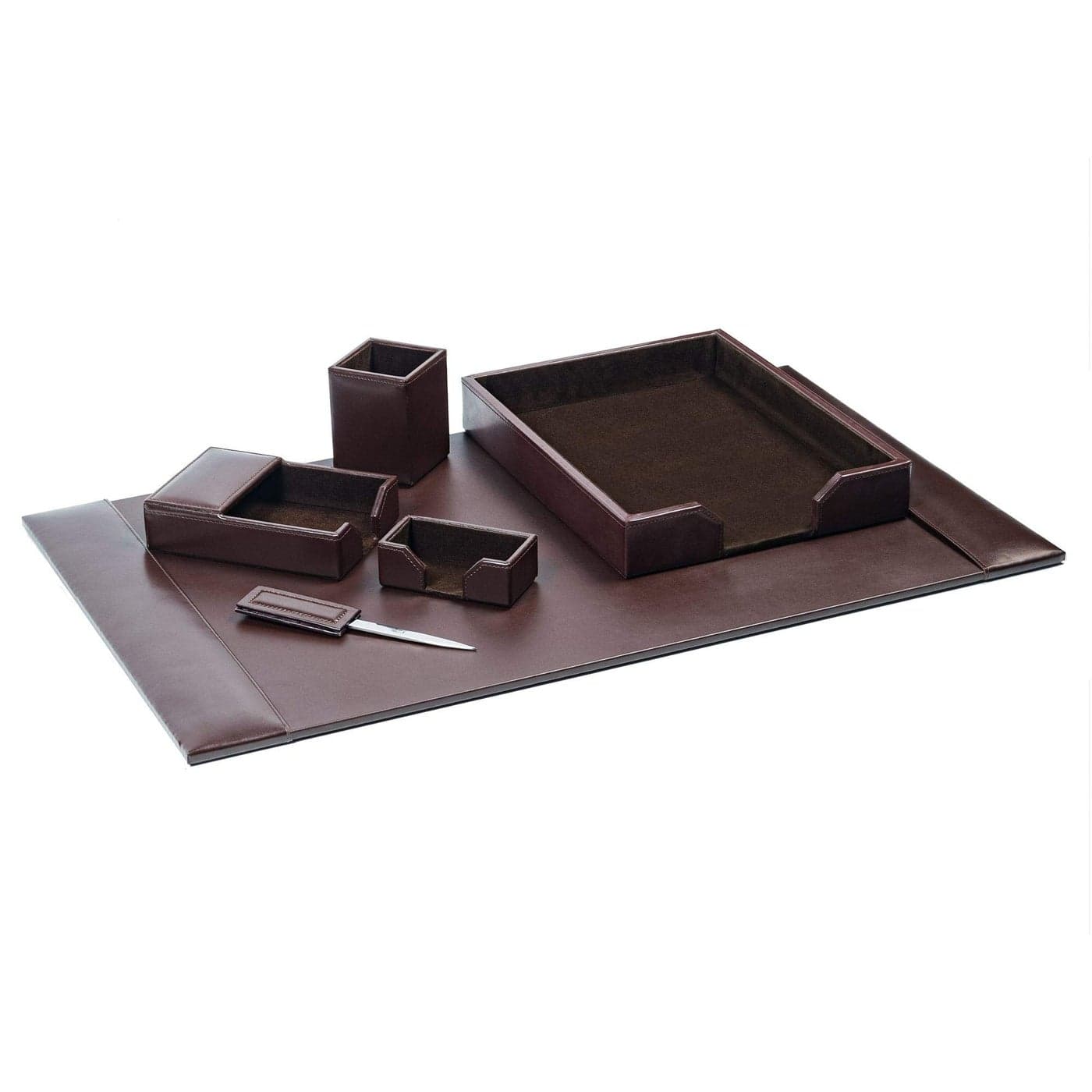 Dacasso Bonded Set Luxury Leather Desk Pad Desk Organization Essentials 6 Piece Dark Brown