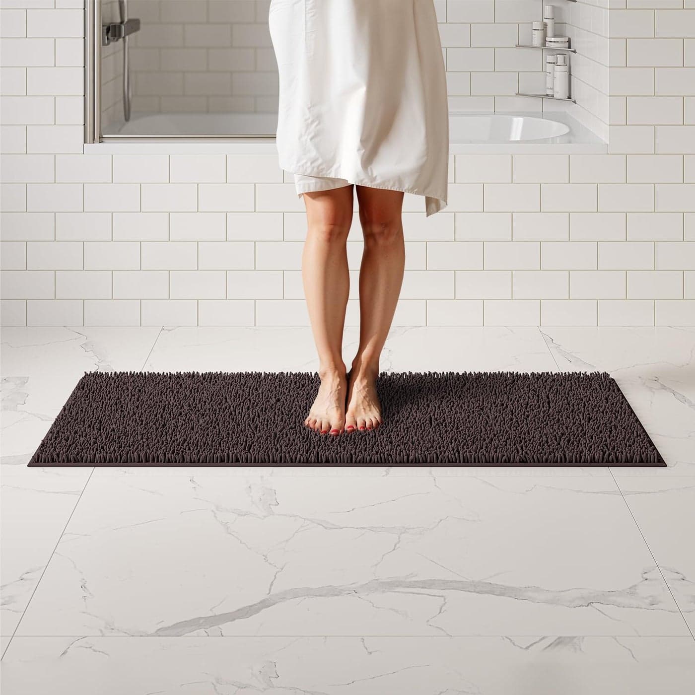 ITSOFT Plush Bathroom Rug 59x21 Absorbent Machine Washable Non Slip Chenille Bath Mats Quick Dry Bathmat Bath Rugs for Bath Shower Bedroom or Door Mat Chocolate Brown