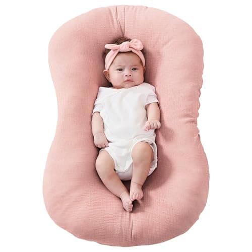 FUNUPUP Muslin Baby Lounger Cover Compatible with Snuggle Me Lounger Infant Lounger Pillow Cover for Newborn Removable Newborn Lounger Cover for Boys and Girls Pink