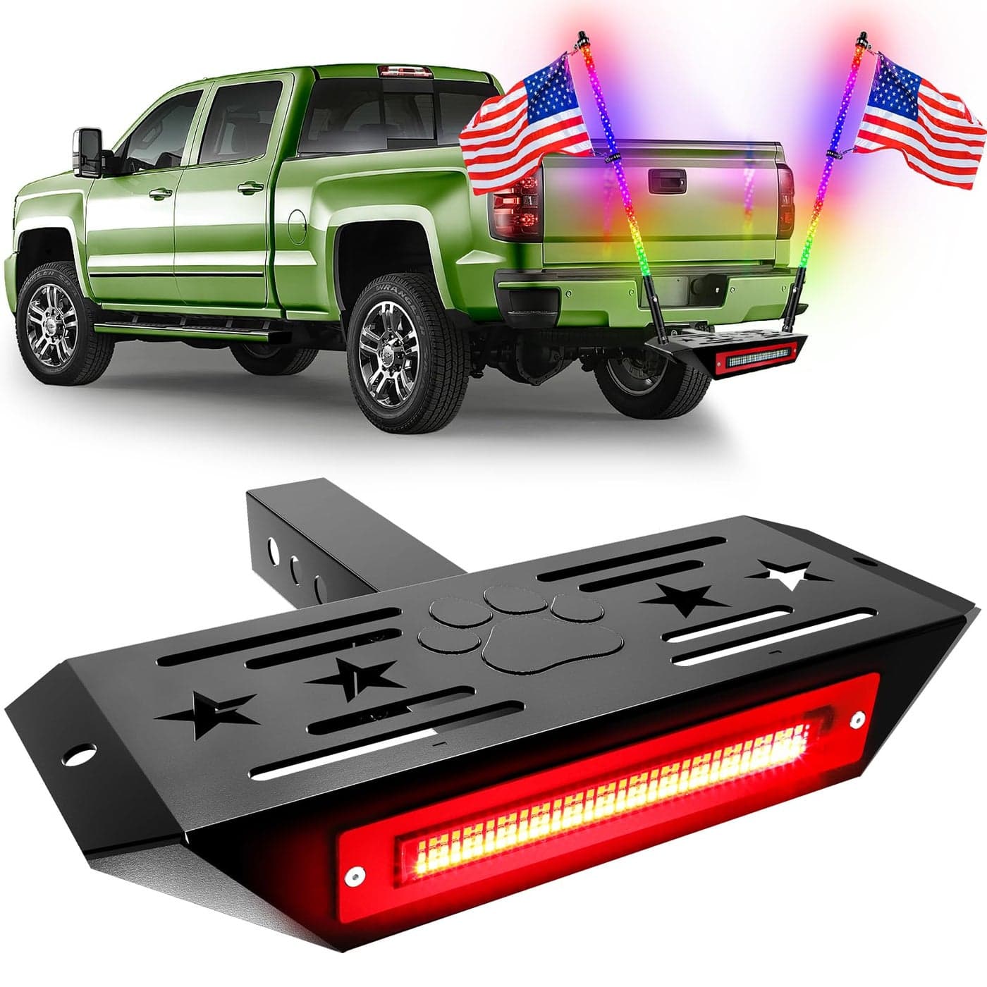 VKU Hitch Step with Light and Whip Mount Holes 108 LED Brake Lighting6 Mode Fit 2 Receiver Steel Construction Powder Matte Coated for Trucks Chevy Ford Toyota GMC Dodge RAM Jeep ATVs SUVs Vans