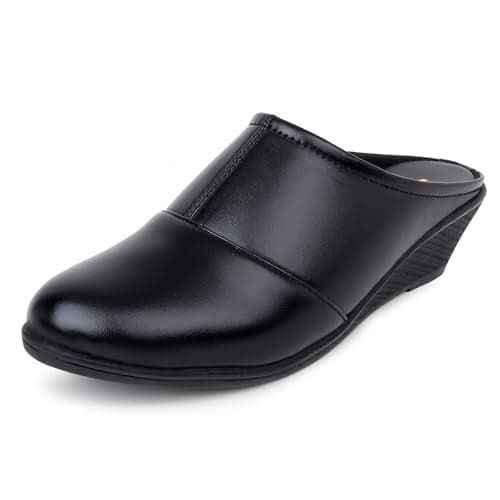 TRASE Mules for Woman | Comfortable Slip-On Wedges Heel And Padded Insole | Open-Back Stylish Casual Shoes (BLACK, 7 UK)