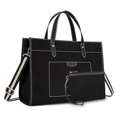 Womanix Canvas Laptop Tote Bag, 14 inch Laptop Bag,Black Shoulder Bag, Casual Briefcase. Handbag for Travel, Office, College,Outing