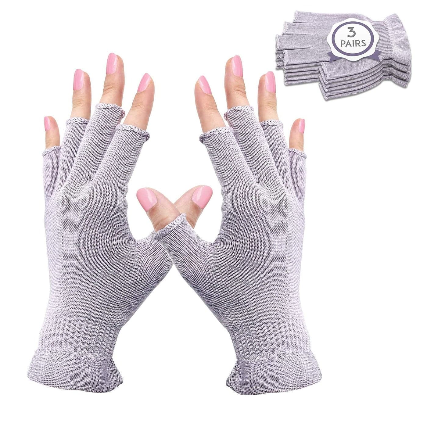 MIG4U 3 Pairs Fingerless Moisturizing Gloves Half Finger Touchscreen Beauty Glove for Eczema SPA Dry Hands Skin Treatment Summer Sun UV Protection Pale Purple SM