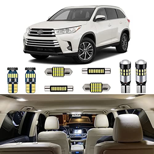 AUTOGINE 13 Piece White Interior LED Lights Kit for Toyota Highlander 2014 2015 2016 2017 2018 2019 Super Bright 6000K Interior LED Light Bulbs Package + Install Tool