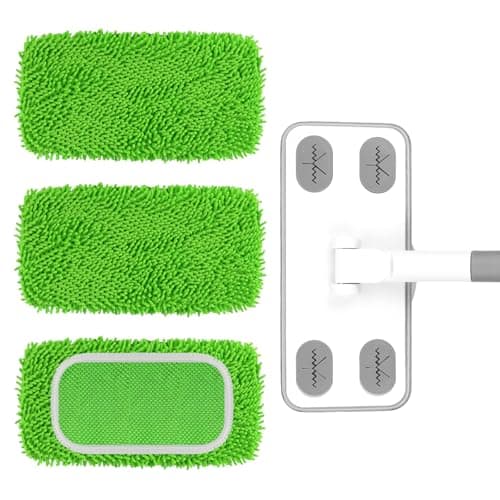 ZHAYAO Reusable Microfiber Floor Mop System Wet Dry Sweeper Kit Includes 1 Sweeper Handle 3 Washable Chenille Mop Pads Dry Wet Use for Hardwood Tile and Laminate Floor