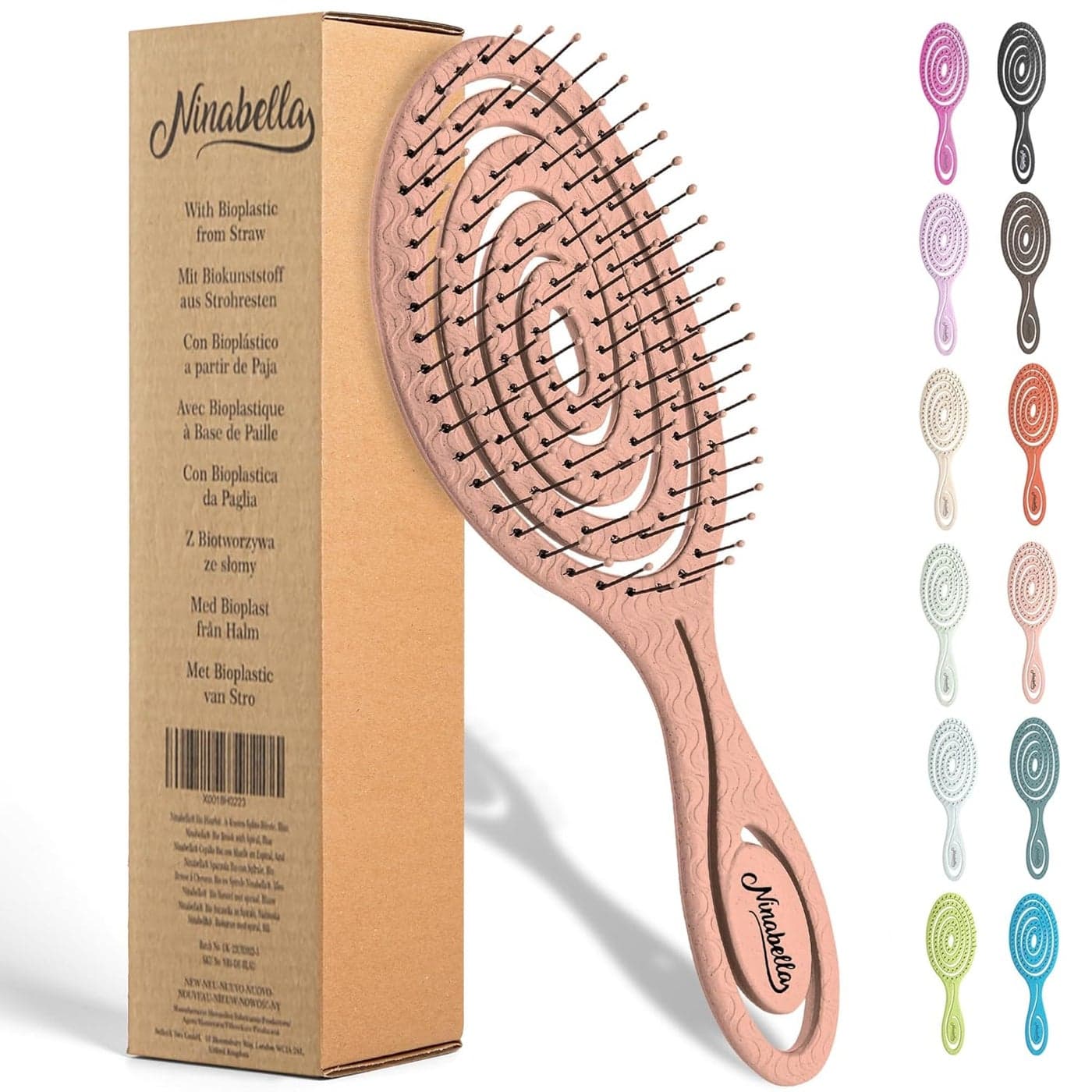 Ninabella Detangling Hair Brush for Women Men Children Does not Pull on Hair Recycled Hair Straightening Brushes for Straight Curly Wet Hair Vented Wet Brush Unique Spiral Hairbrush