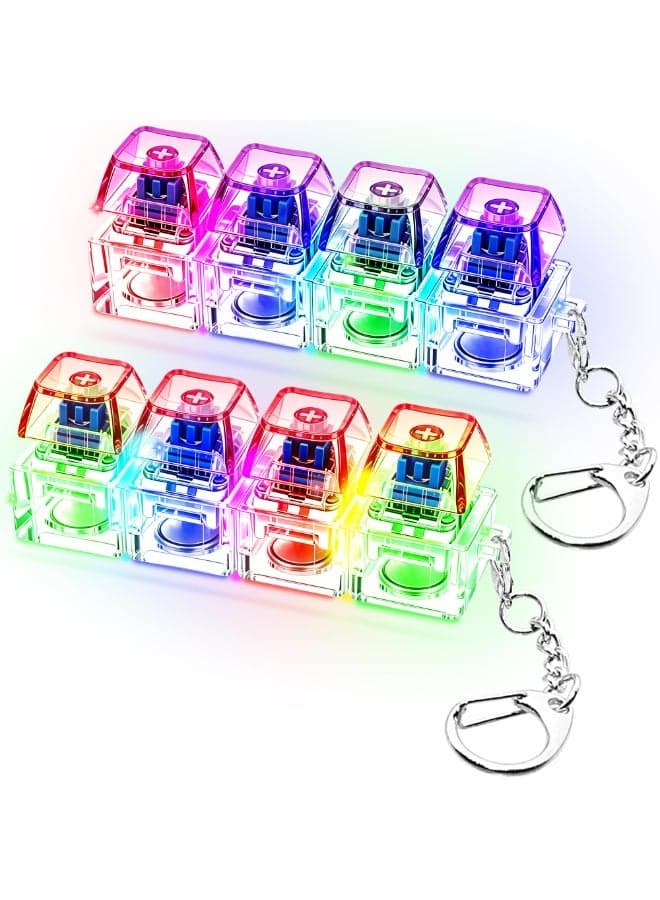 2 PCS Glow Keyboard Fidget Toy, Keyboard Fidget with LED Light Keychain 4-in-1 Keyboard Decompression Button Finger Clicker Toys, Button Stress Relief Fidget Gifts for Kids Adults(Purple Red)