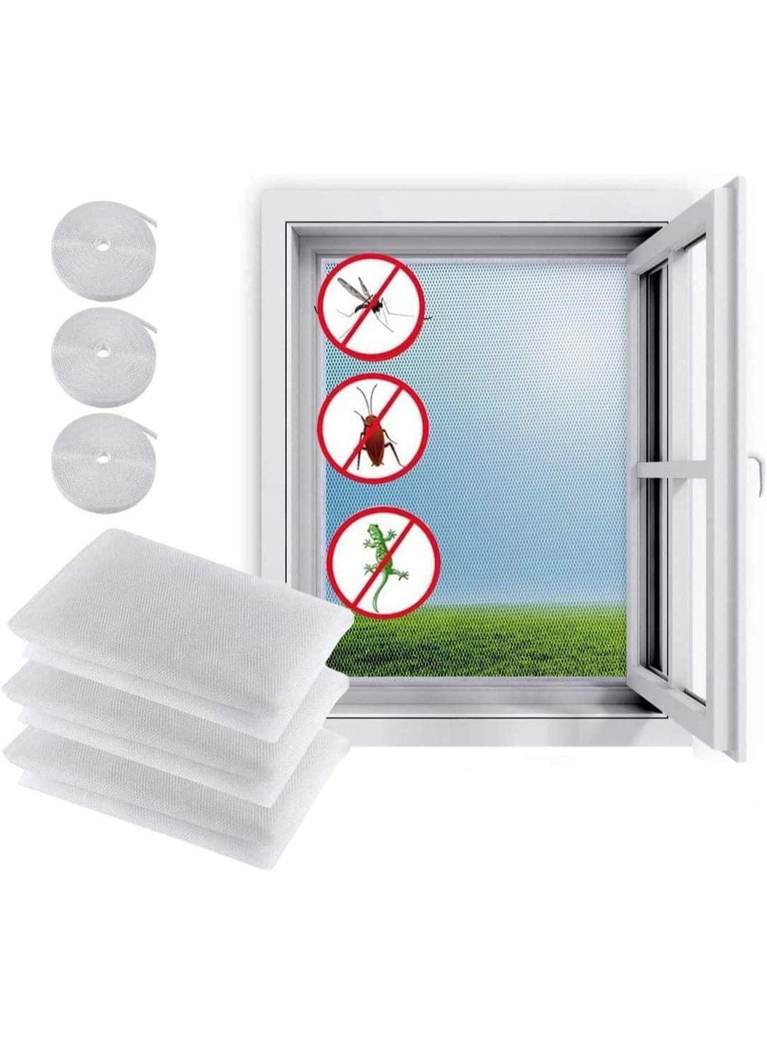 3 Pack Window Screen Mosquito Netting,Fly Screen Window DIY Self-Adhesive Insect Mesh Curtain Bug Bee Protector 51x59 Inches with 3 Rolls Hook Sticky Tape,Fitted to Multiple Windows
