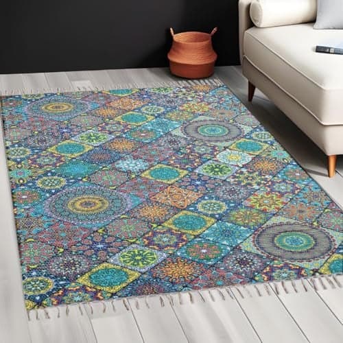 AMAZE ATTIRES Handmade Printed Dhurrie 5 x 7 Feet Carpet Rug Runner and Carpets for Living Room/Drawing Room/Bedroom/Home (5x7 ft, Design4)