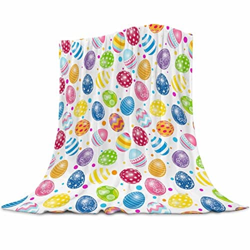 Abaysto Flannel Throw Blanket Happy Easter Colorful Eggs CozySoft Plush Blankets for Bed Couch Living Room Sofa Chair Easter Eggs Gifts for Kids Adults 40x50