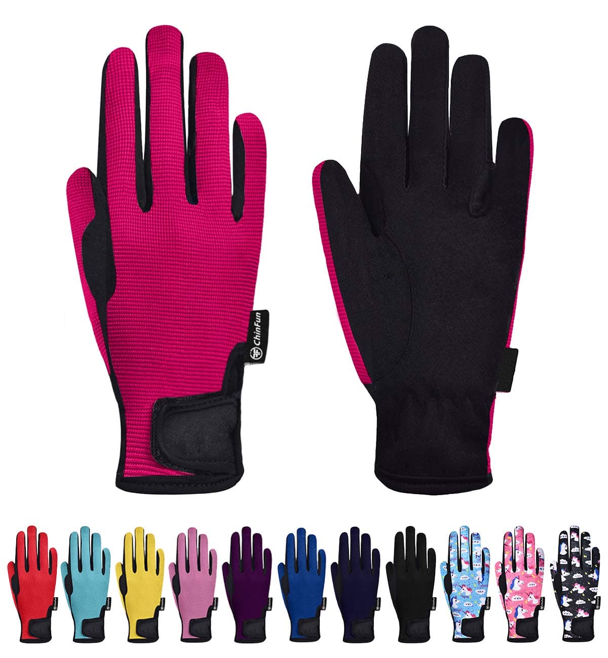 ChinFun Horse Riding Glove Equestrian Gloves Kids for Boys Girls Horseback Riding Gloves Grip for Youth Children Riding Sports Biking Cycling Gardening Fushcia Size S