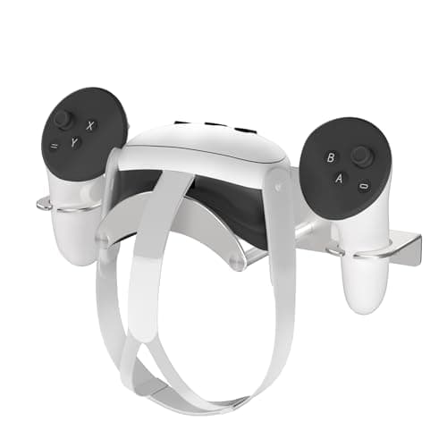 ZHGM VR Wall Mount for Meta Oculus Quest 3S/Quest 3/Quest 2/Quest Pro/Rift-S/Vision Pro Headset & Controllers, Aluminum VR Wall Holder with 2 Storage Way, Desk Space Saving & Stable VR Stand, Silver