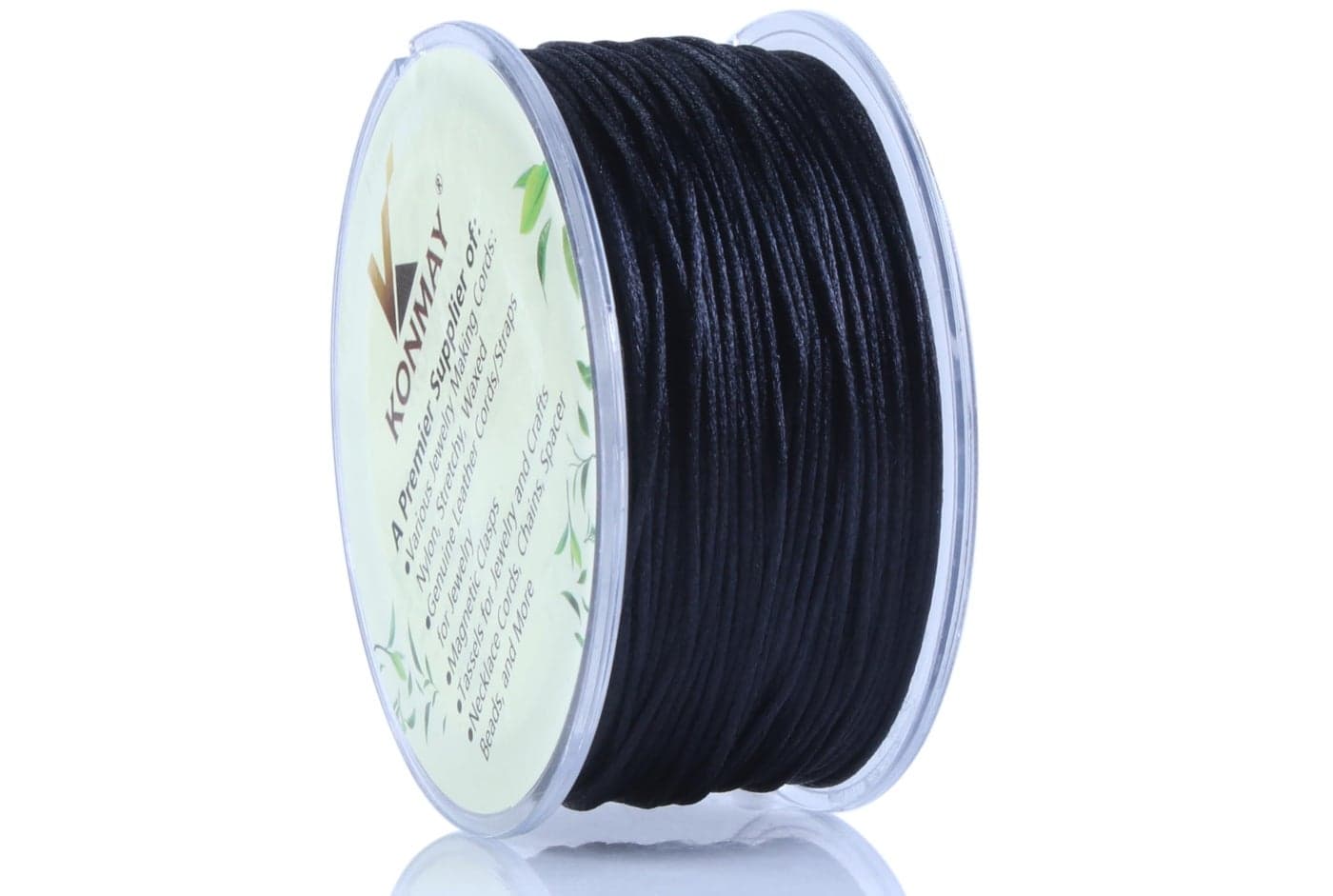 KONMAY Nylon Satin Silk Trim Cord, 50 Yards 0.8mm Rattail Beading String for Chinese Knotting, Kumihimo, Beading, Macramé, Jewelry Making, Black