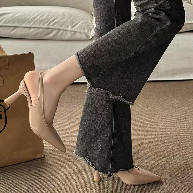 Plus Size Women'S Spring And Pointed Toe High Heels Women'S Stiletto Toe Sandals With Hollow Back Shallow Mouth Flats Women'S Cat Heels