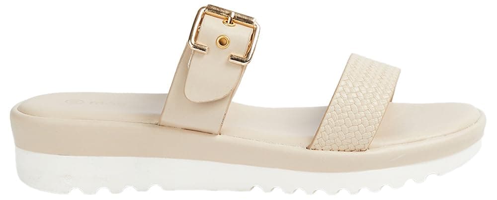 Women Double Strap Flatforms, Beige, 40