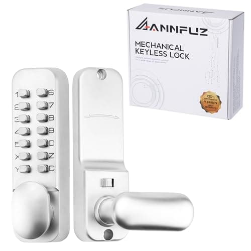 ANNFUZ Full Mechanical Keyless Entry Door Handle Lock with KeypadSingleSided Push Button Combination Code Lever LockAuto LockingInterior HoldOpeningfor Front GateNo BatteryPearl Chrome