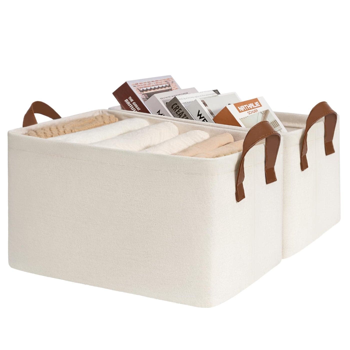 CHICVITA Storage Bins for Shelves Closet Bins for Organization Collapsible Storage Baskets for Towels Rectangle Basket for Bedroom 14 L x 10 W x 8 H Beige 2Pack