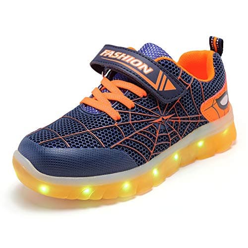 BFOEL Toddler Shoes - LED Light Up Shoes Kids Girls Boys Breathable Flashing Sneakers Blue-Orange