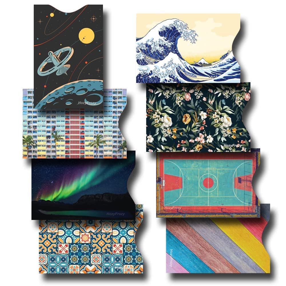 8 RFID Blocking Sleeves, Anti-Theft Credit Card Holder, Credit Card Protector, Easy to Recognize, Different Designs and Arts, Sturdy and Perfect size for cards
