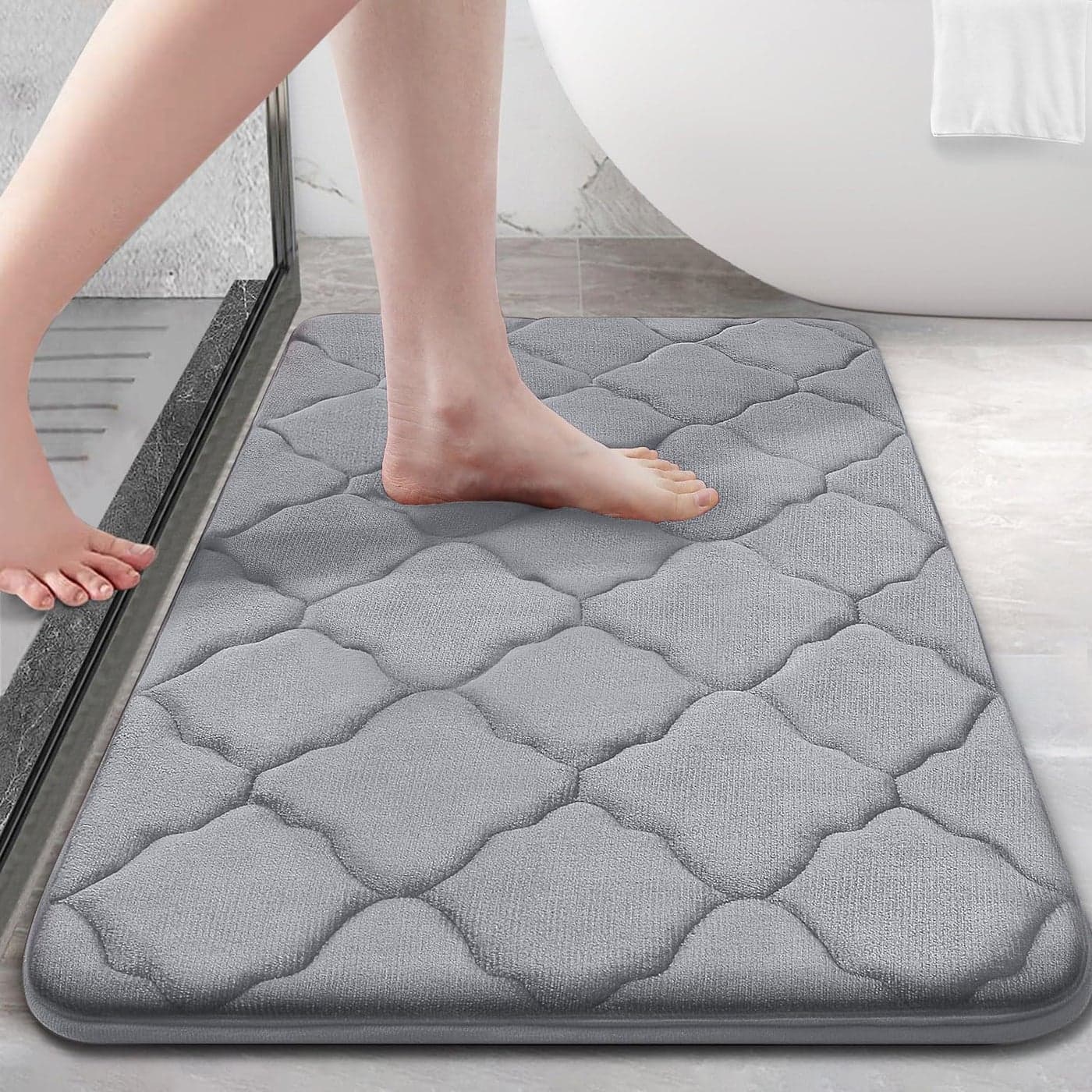 OLANLY Memory Foam Bath Mat Rug 36x24 Soft and Absorbent Bathroom Rugs NonSlip Comfortable Machine Washable Bath Carpet for Bathroom Floor Tub Shower and Home Decor Accessories Grey