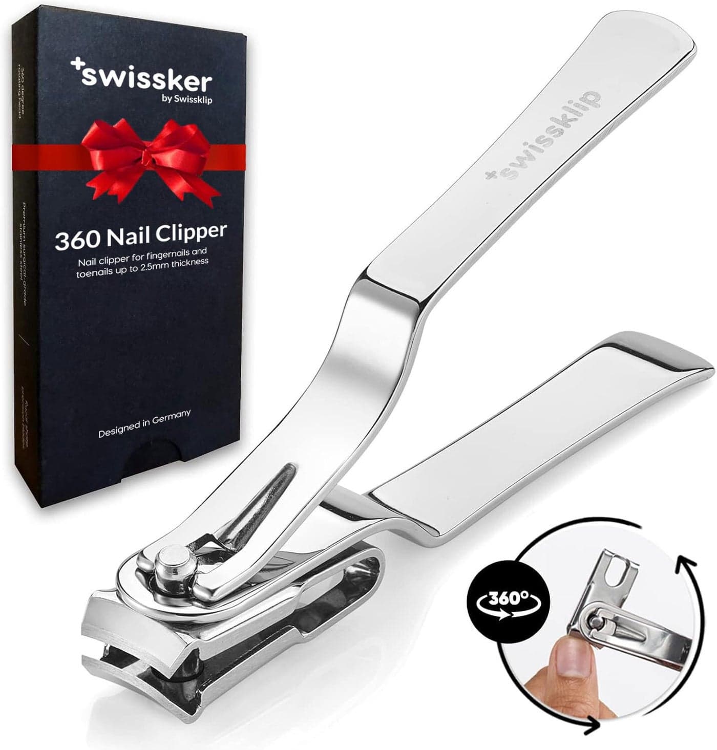 Swissklip Nail Clippers for Men Women Finger Nail Clippers for Adult with 360 Degree Rotating Head I Fingernail Clippers for Women I SurgicalGrade Stainless Steel Material