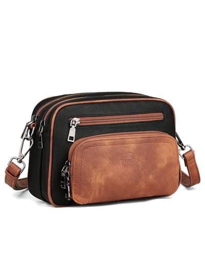 FADEON Crossbody Bags for Women Multi-pocket Leather Crossbody Purses, Designer Shoulder Bag Adjustable Removable Strap Black Brown