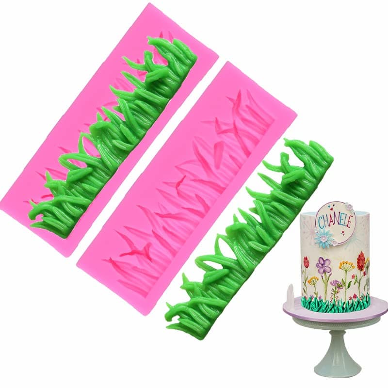 2 Pcs Grass Shape Fence Silicone Lace Molds for DIY Fondant Candy Making Chocolate Mold Desserts Ice Cube Gum Clay Biscuit Plaster Resin Cupcake Topper Cake Decor Moulds