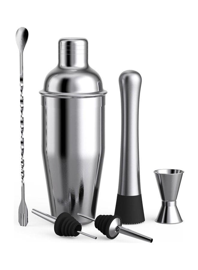 Six Piece Stainless Steel Boston Shaker Cocktail Mixer Set Multicolor Bar Tool Kit for Home Use Measuring 275 by 97 by 125 Centimeters