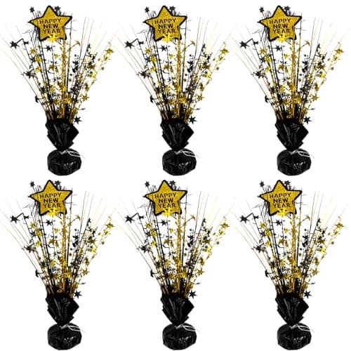 FUBININA 2026 New Year Party Centerpieces Decoration Metallic Black and Gold Foil Spray Star Happy New Year Eve Decor Black Gold Table Decoration Awards Tableware Birthday NYE Party Supplies