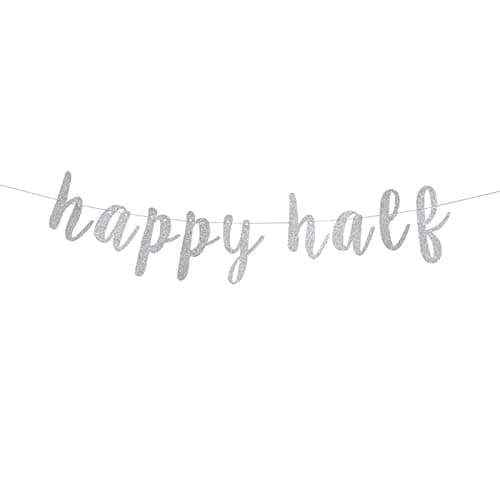 Festiko®Silver Happy Half Banner, Half Year Anniversary/Baby's Half Year Old Birthday Party Decorations