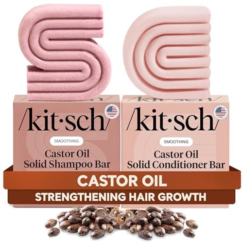 Kitsch Castor Oil Shampoo and Conditioner Set Organic Castor Oil Hair Care for Dull Dry Hair Nourishing Bar Soap for Hair Growth Free of Sulfate Silicone Paraben 2pcs