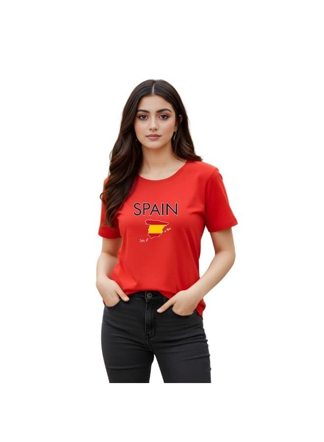 Spain Adult T-Shirt for Womens - Round Neck Short Sleeve Cotton T-Shirt - Soft and Comfortable Womens Tshirt - Perfect for Souvenir