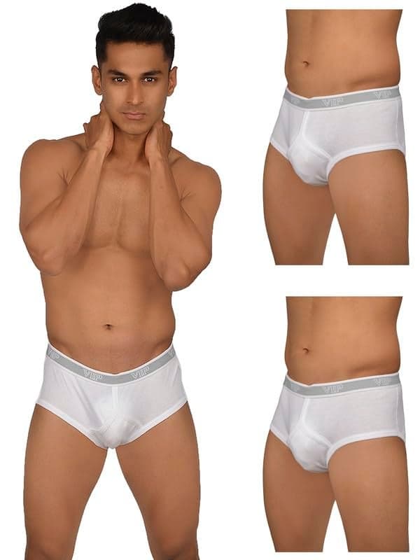 VIP Signor Men's Super Combed Cotton Rib Solid White Briefs with Ultra Soft Waistband | Pack of 3