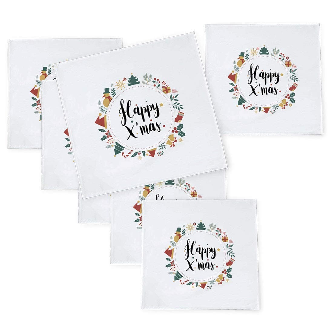 Khakee 6 Pcs Christmas Theme Tafta Silk Table Napkins 10x 10 for Xmas Decoration Christmas OrnamentsChristmas Gift npxmas228P